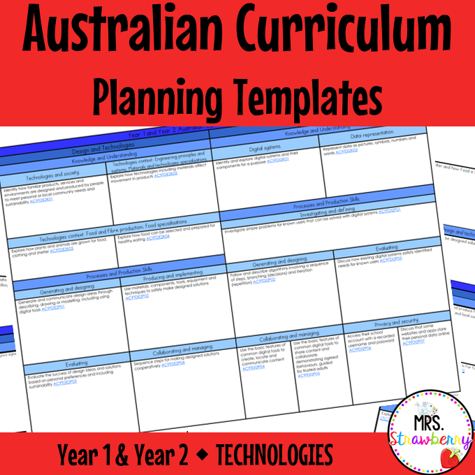 Year 1 and Year 2 Australian Curriculum Planning Templates: Technologies
