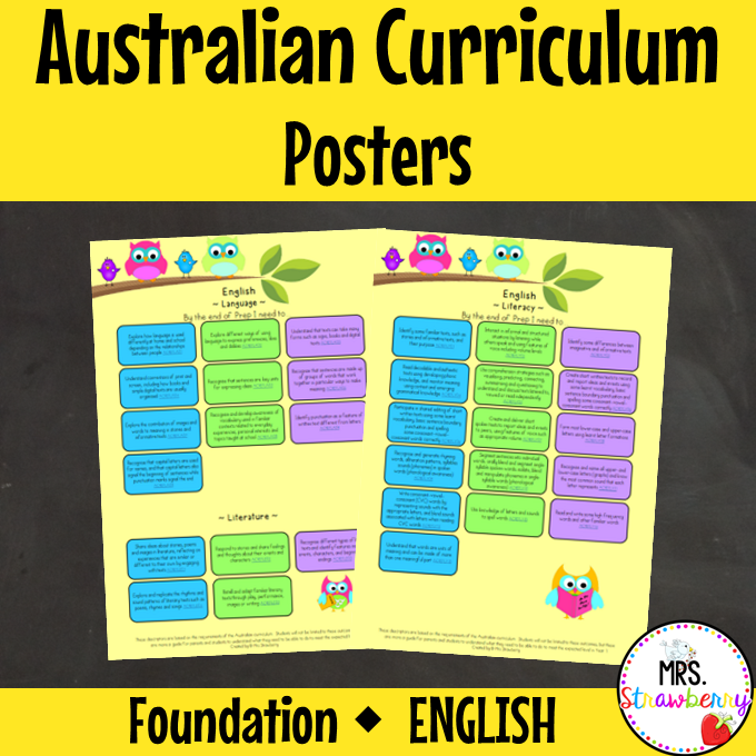 Year 1 ENGLISH Australian Curriculum Posters