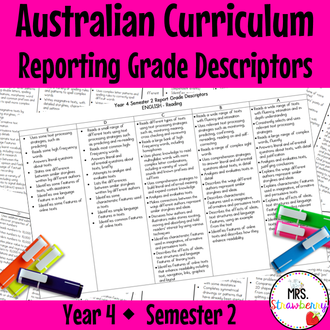 Year 4 ENGLISH AND MATHS Australian Curriculum Reporting Grade Descriptors Semester 2