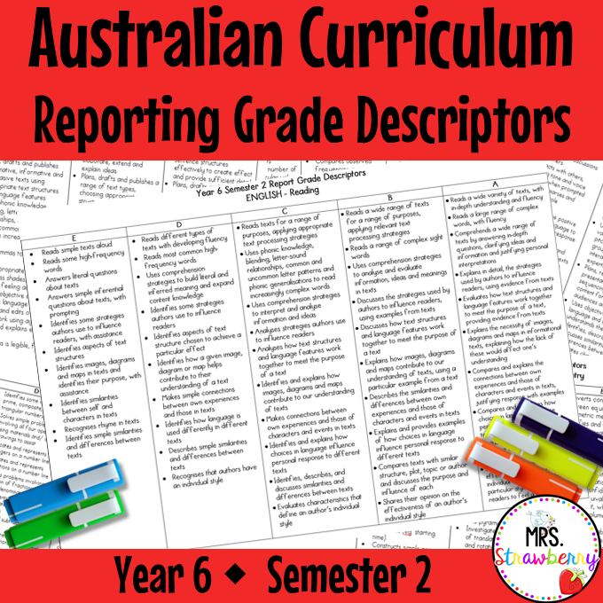Year 6 ENGLISH AND MATHS Australian Curriculum Reporting Grade Descriptors Semester 2