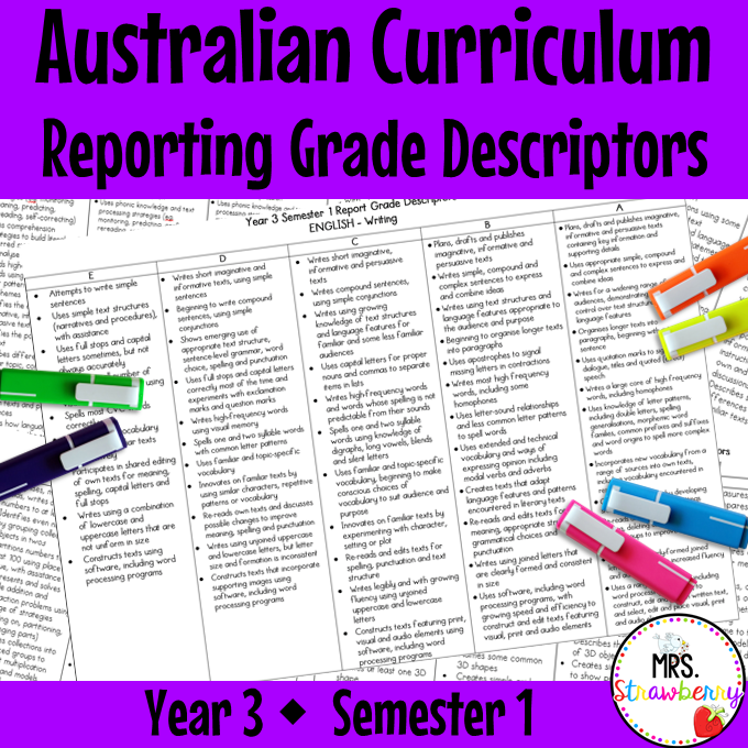 Year 3 ENGLISH AND MATHS Australian Curriculum Reporting Grade Descriptors Semester 1