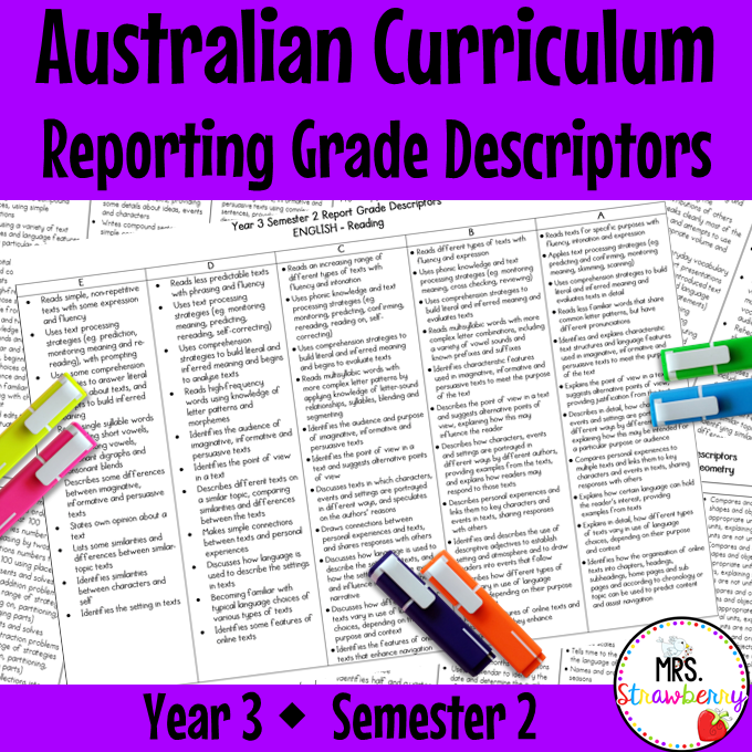 Year 3 ENGLISH AND MATHS Australian Curriculum Reporting Grade Descriptors Semester 2