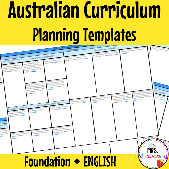 Foundation Australian Curriculum Planning Templates: English