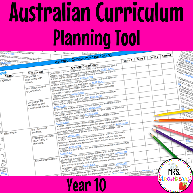 Year 10 Australian Curriculum Planning Tool