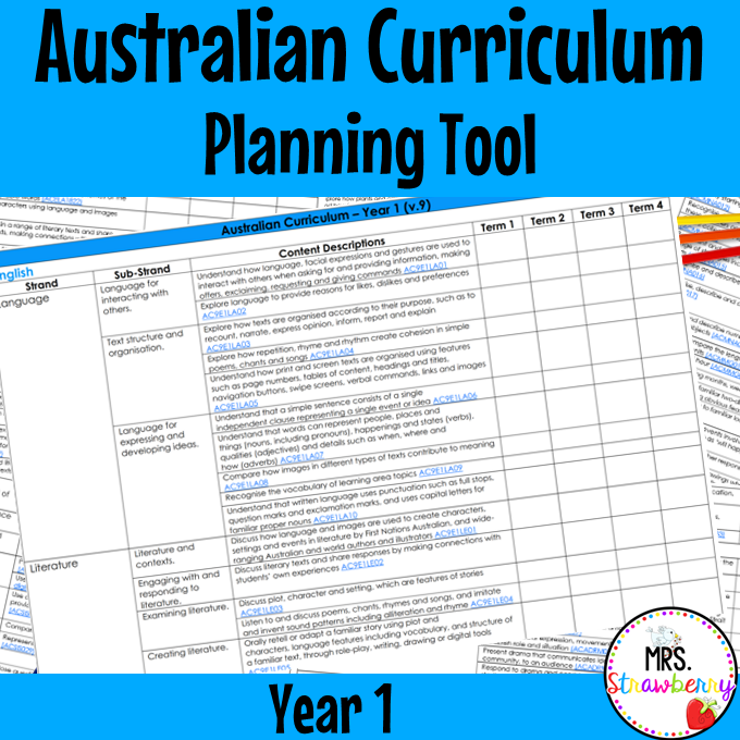 Year 1 Australian Curriculum Planning Tool