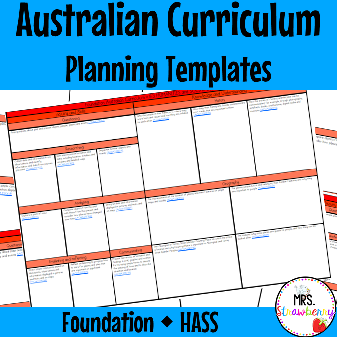 Foundation Australian Curriculum Planning Templates: Humanities and Social Sciences