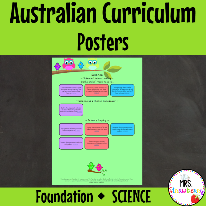 Foundation SCIENCE Australian Curriculum Posters