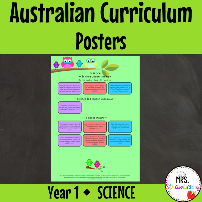 Year 1 SCIENCE Australian Curriculum Posters