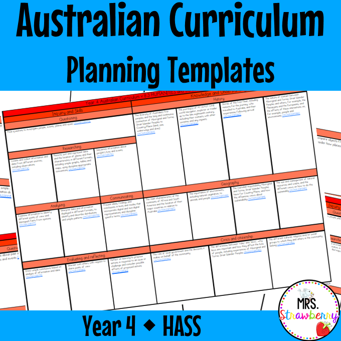 Year 4 HASS Australian Curriculum Planning Templates EDITABLE