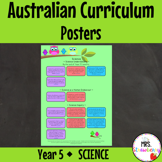 Year 5 SCIENCE Australian Curriculum Posters