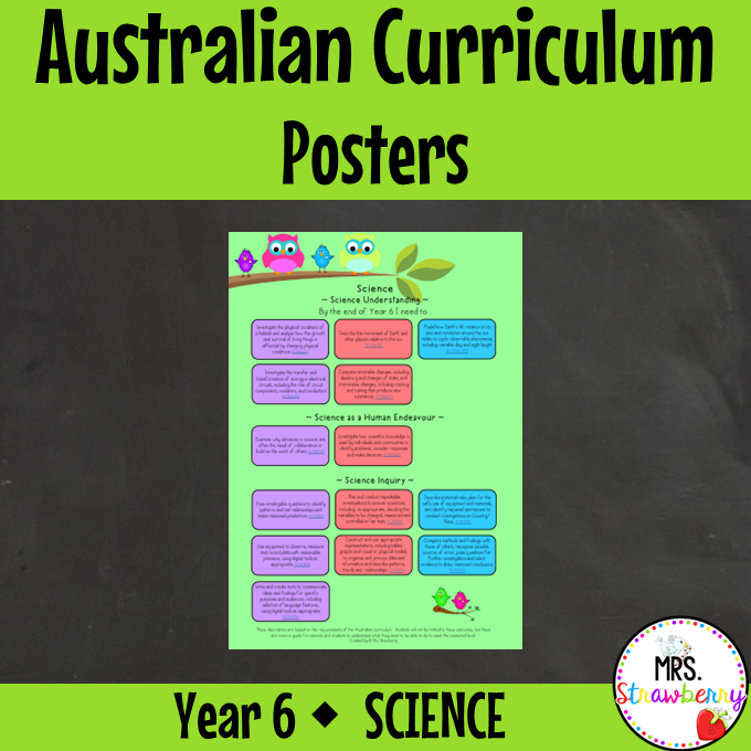 Year 6 SCIENCE Australian Curriculum Posters