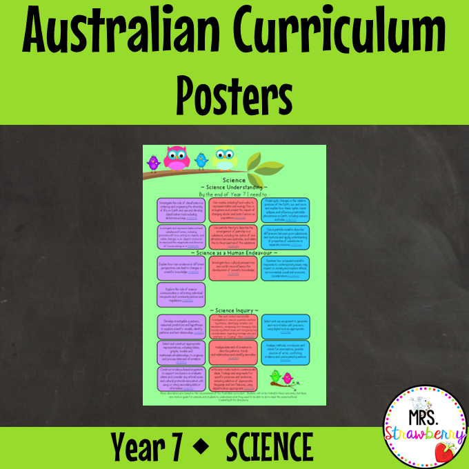 Year 7 SCIENCE Australian Curriculum Posters