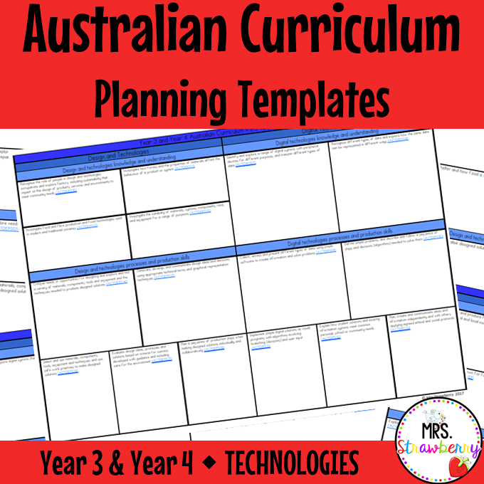 Year 3 and Year 4 TECHNOLOGIES Australian Curriculum Planning Templates EDITABLE