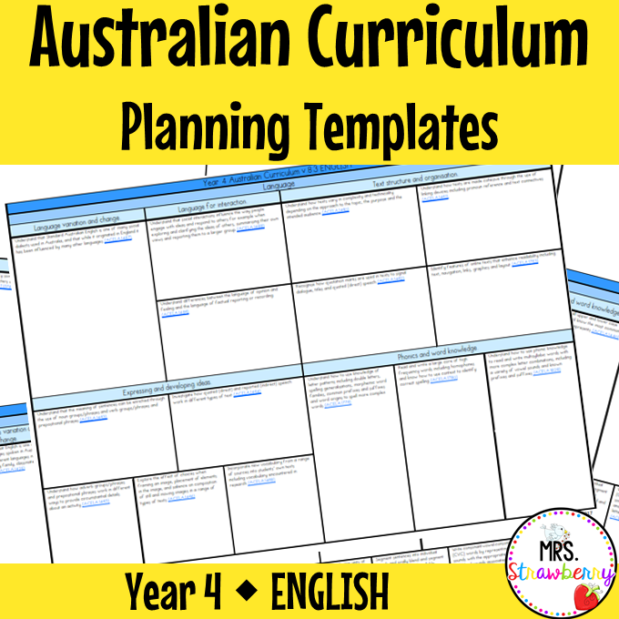 Year 4 ENGLISH Australian Curriculum Planning Templates EDITABLE