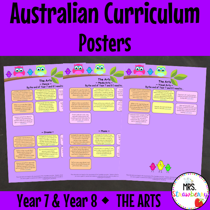 Year 7 and Year 8 THE ARTS Australian Curriculum Posters