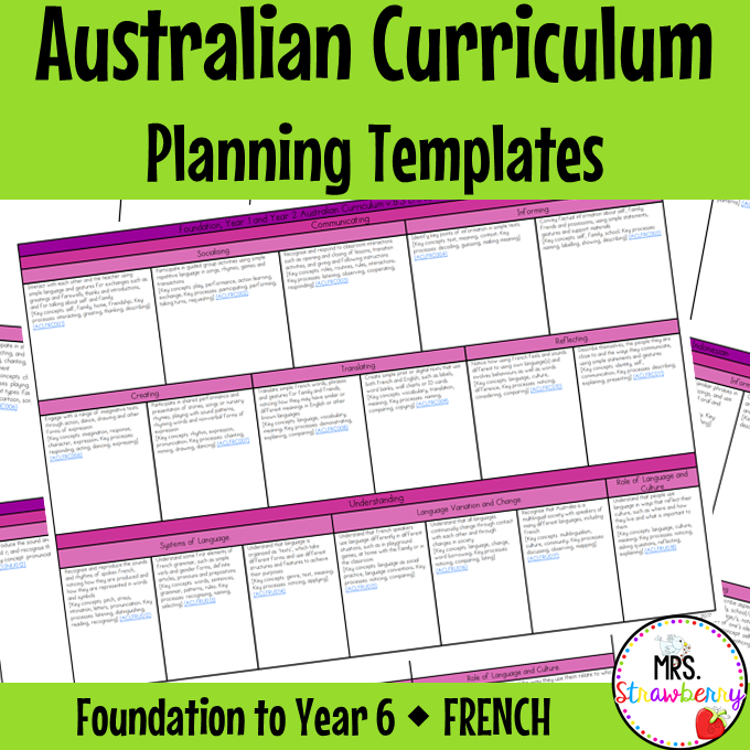Foundation to Year 6 FRENCH Australian Curriculum Planning Templates