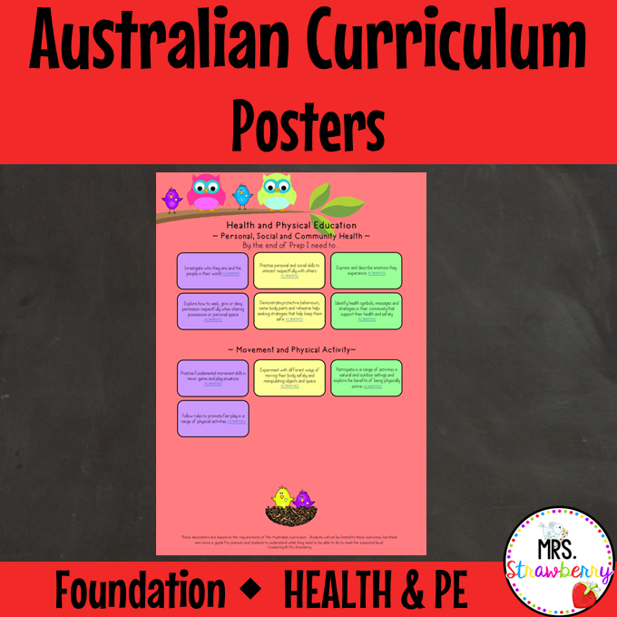 Foundation HEALTH AND PHYSICAL EDUCATION Australian Curriculum Posters