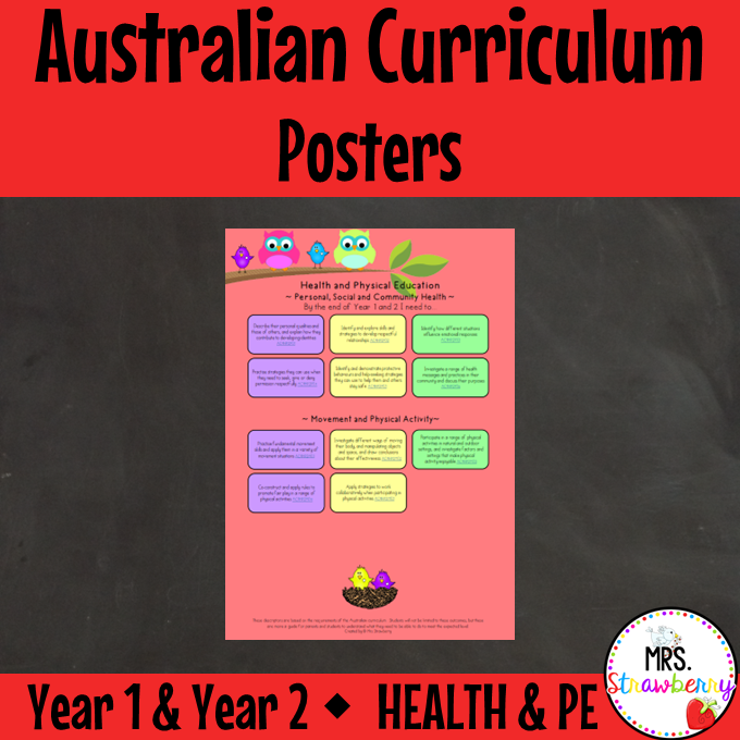 Year 1 and Year 2 HEALTH AND PHYSICAL EDUCATION Australian Curriculum Posters