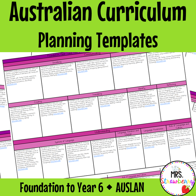 Foundation to Year 6 AUSLAN Australian Curriculum Planning Templates