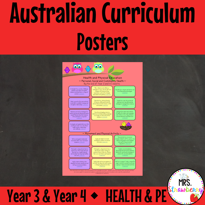 Year 3 and Year 4 HEALTH AND PHYSICAL EDUCATION Australian Curriculum Posters