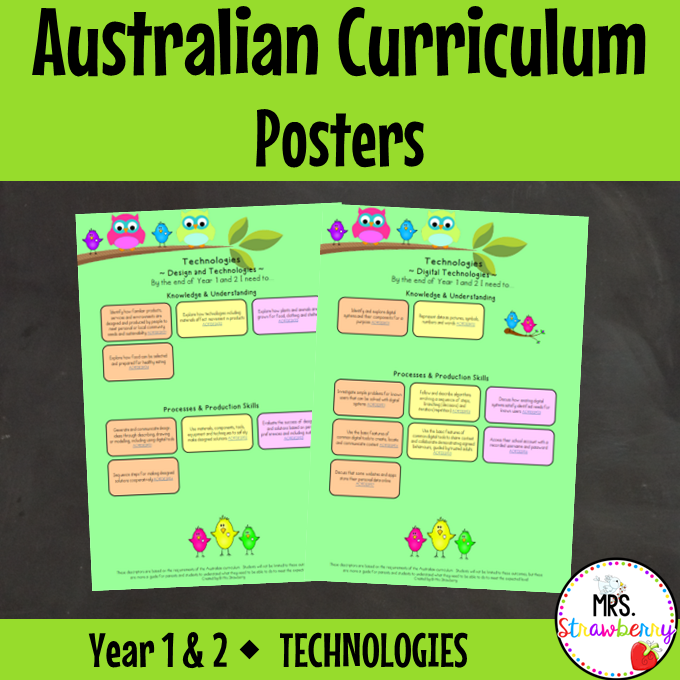 Year 1 and Year 2 TECHNOLOGIES Australian Curriculum Posters