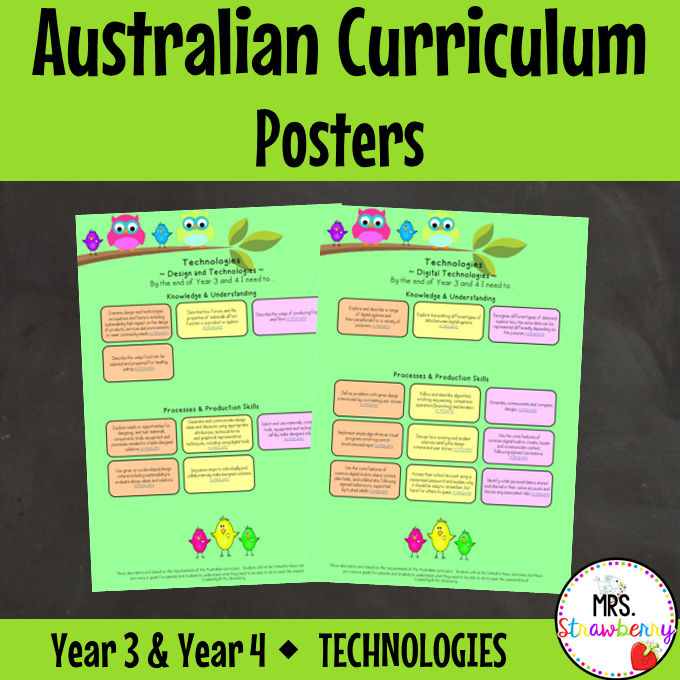 Year 3 and Year 4 TECHNOLOGIES Australian Curriculum Posters