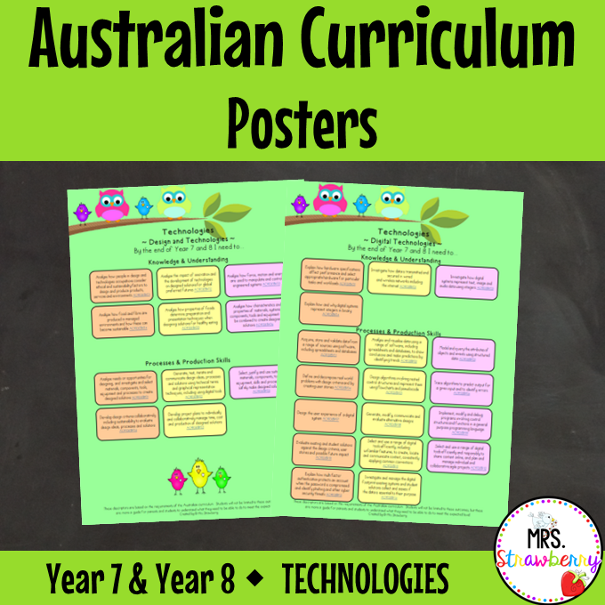 Year 7 and Year 8 TECHNOLOGIES Australian Curriculum Posters