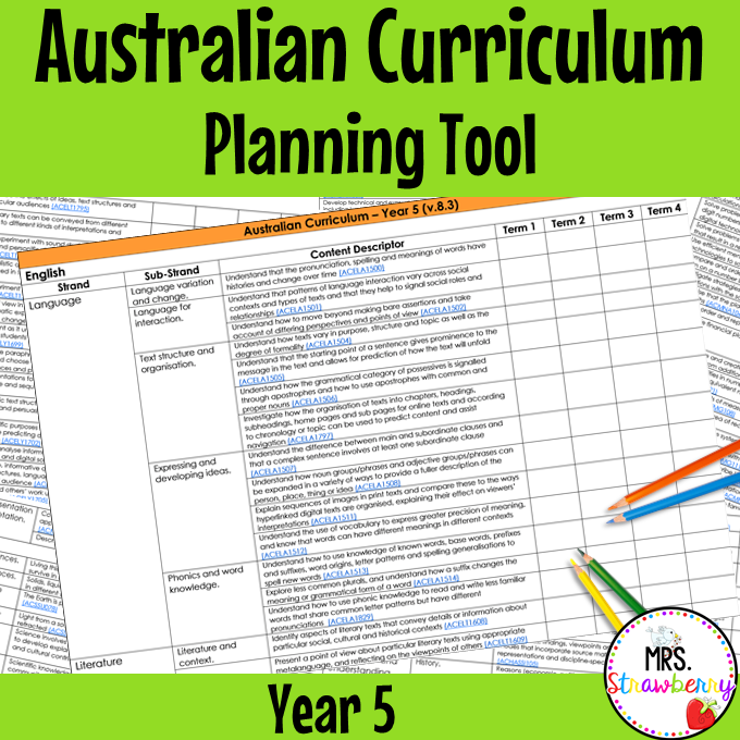 Year 5 Australian Curriculum Planning Tool