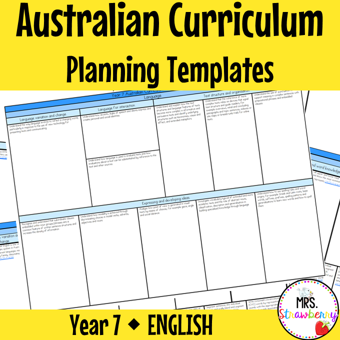 Year 7 ENGLISH Australian Curriculum Planning Templates EDITABLE