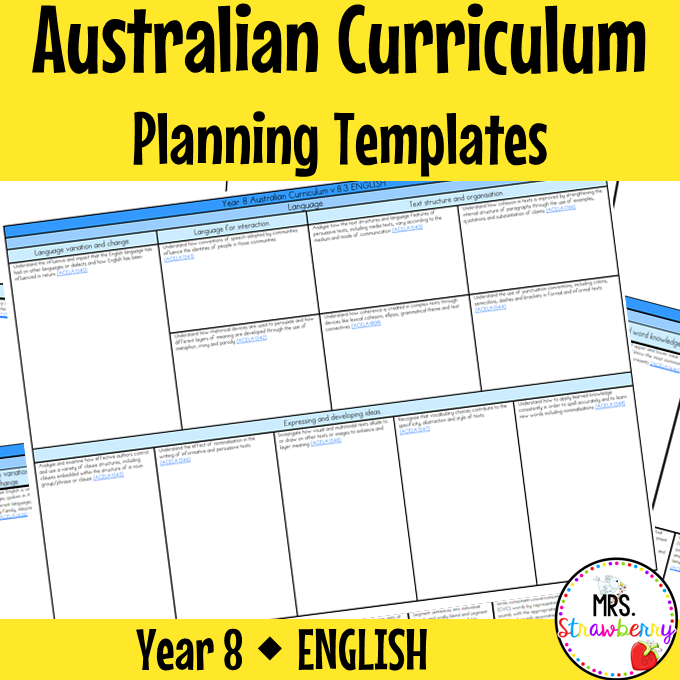 Year 8 ENGLISH Australian Curriculum Planning Templates EDITABLE