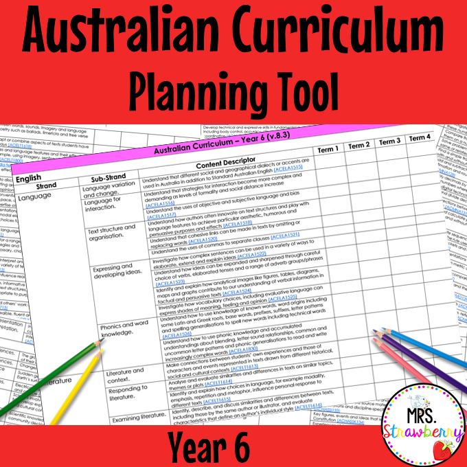 Year 6 Australian Curriculum Planning Tool