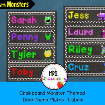 Chalkboard Monster Themed Desk Name Plates Labels Mrs Strawberry