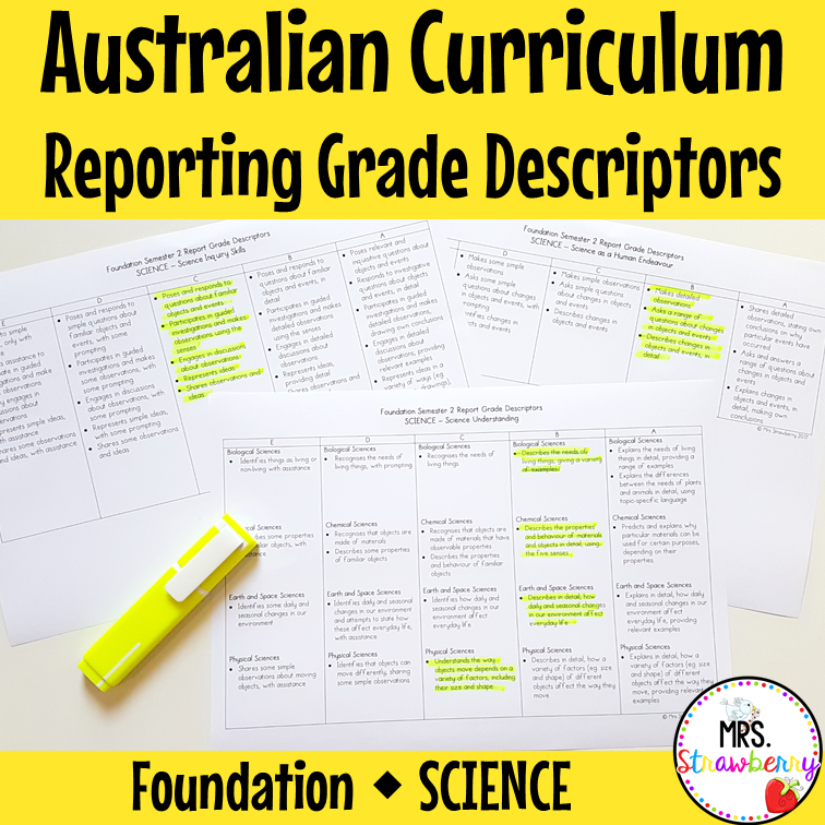 Foundation SCIENCE Australian Curriculum Reporting Grade Descriptors