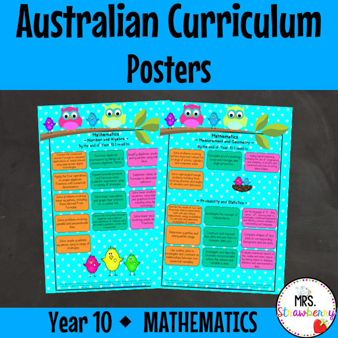 Year 10 MATHEMATICS Australian Curriculum Posters