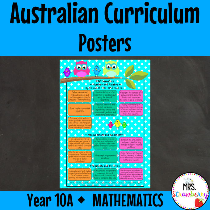 Year 10A MATHEMATICS Australian Curriculum Posters