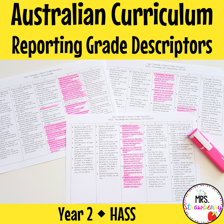 Year 2 HASS Australian Curriculum Reporting Grade Descriptors