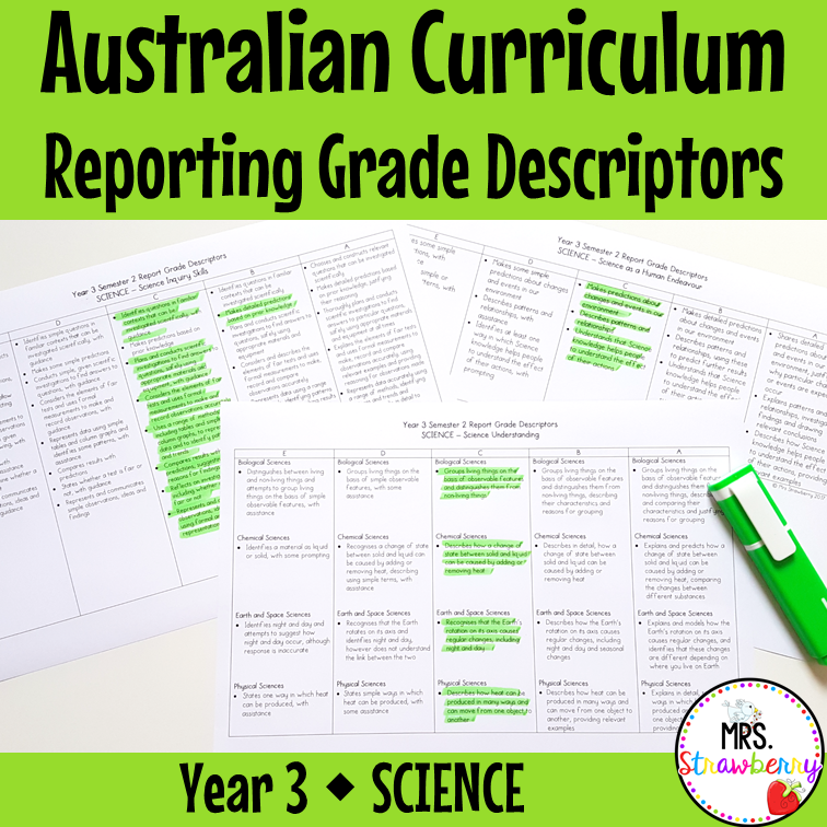 Year 3 SCIENCE Australian Curriculum Reporting Grade Descriptors