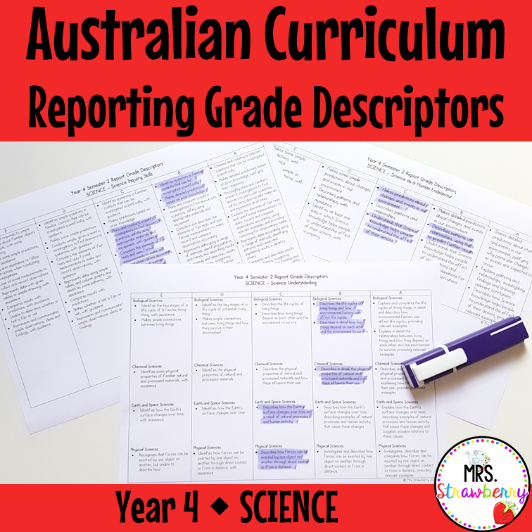 Year 4 SCIENCE Australian Curriculum Reporting Grade Descriptors