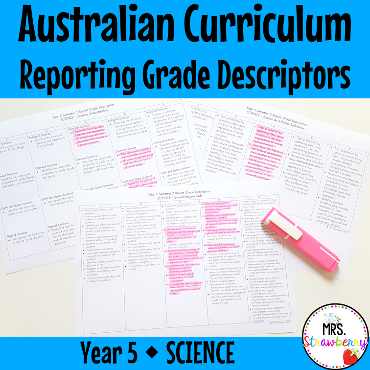 Year 5 SCIENCE Australian Curriculum Reporting Grade Descriptors