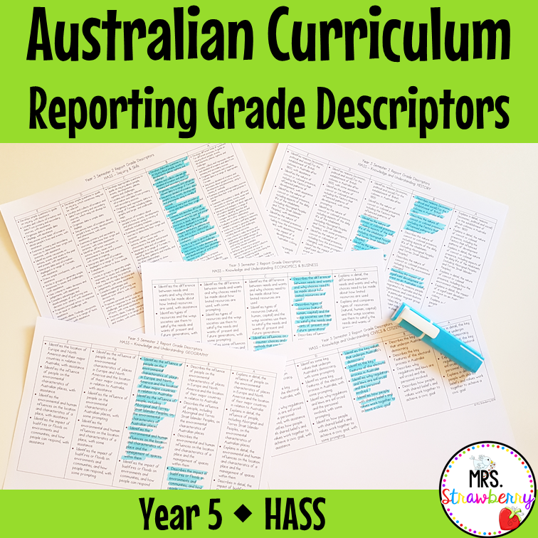 Year 5 HASS Australian Curriculum Reporting Grade Descriptors
