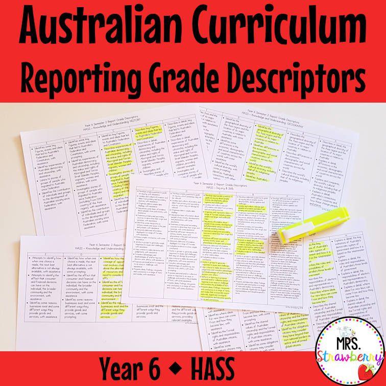 Year 6 HASS Australian Curriculum Reporting Grade Descriptors