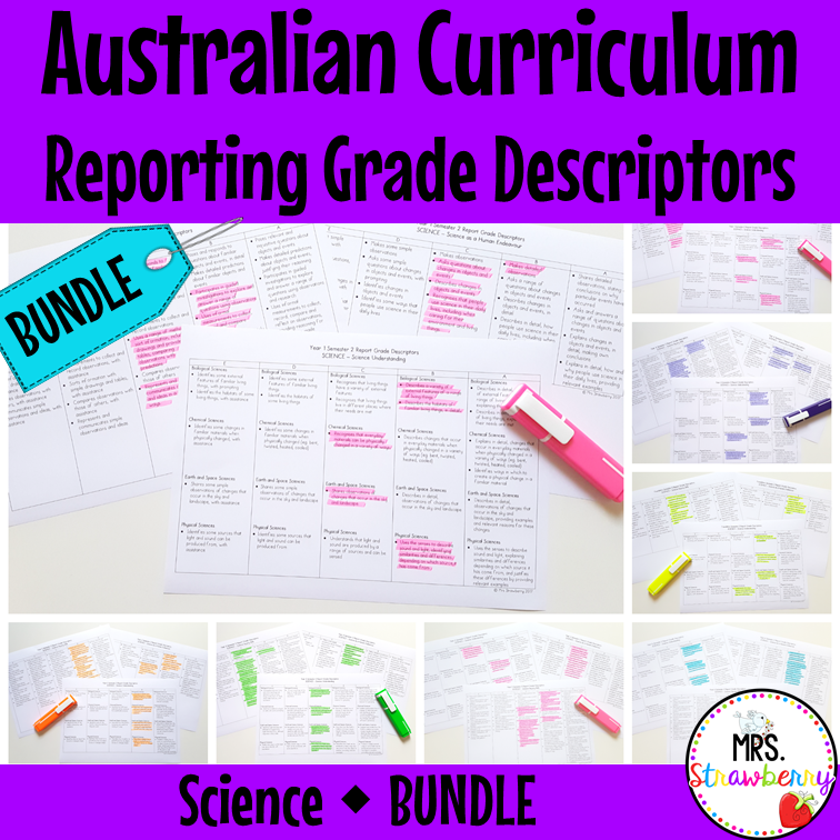 Australian Curriculum Reporting Grade Descriptors Science BUNDLE