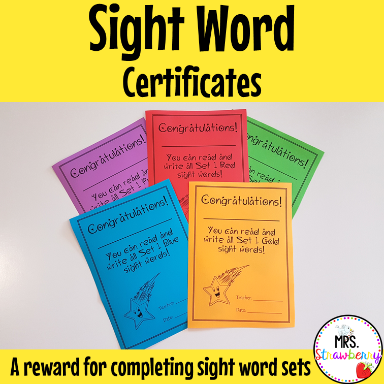 Sight Word Certificates