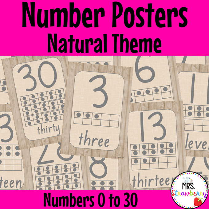 Natural Theme Number Posters 0 to 30 With Ten Frames