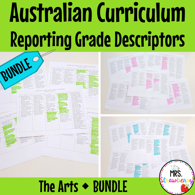 Australian Curriculum Reporting Grade Descriptors The Arts BUNDLE