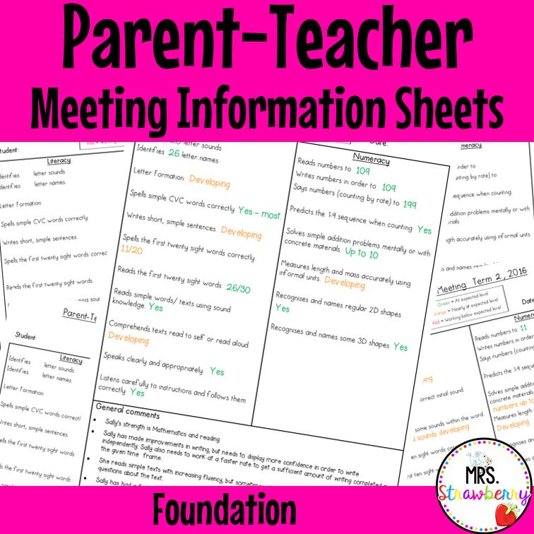Foundation Parent Teacher Meeting Student Information Sheets EDITABLE