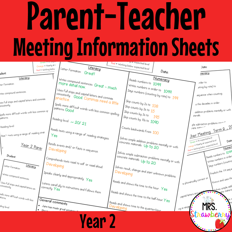 Year 2 Parent Teacher Meeting Student Information Sheets EDITABLE