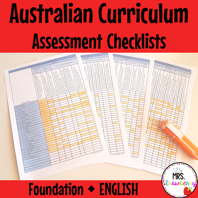Foundation ENGLISH Australian Curriculum Assessment Checklists