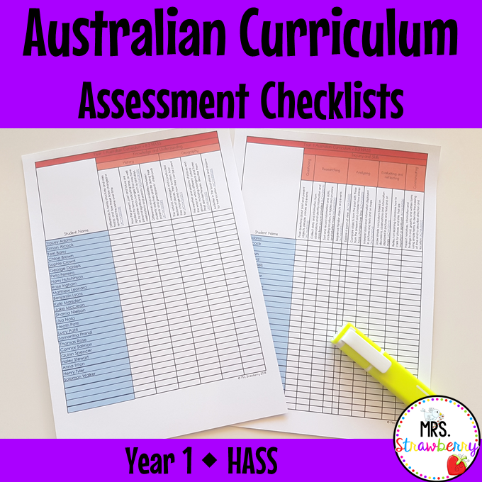 Year 1 HASS Australian Curriculum Assessment Checklists
