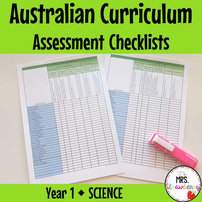 Year 1 SCIENCE Australian Curriculum Assessment Checklists